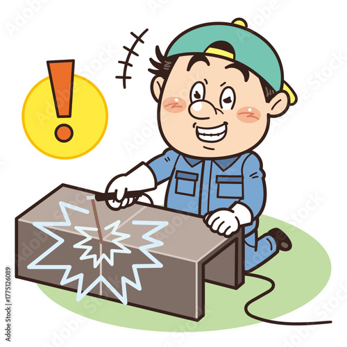 保護具を着用せず危険なアーク溶接作業中の工場・現場の作業員イラスト｜不安全行動・不安全状態・リスク