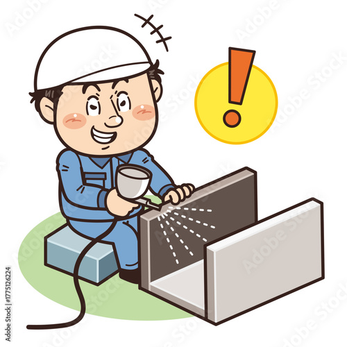 保護具を着用せずエアブラシで塗装作業をする工場作業員イラスト｜不安全行動・不安全状態・労働災害