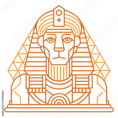 Geometric Line Art Sphinx or Pharaoh Icon for Egyptian History, Travel, and Culture