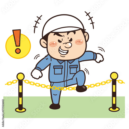 安全柵を乗り越えて侵入しようとする工場・現場の作業員イラスト｜不安全行動・不安全状態・リスク・危険