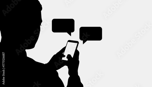 Man texting with chat bubbles – smartphone communication silhouette