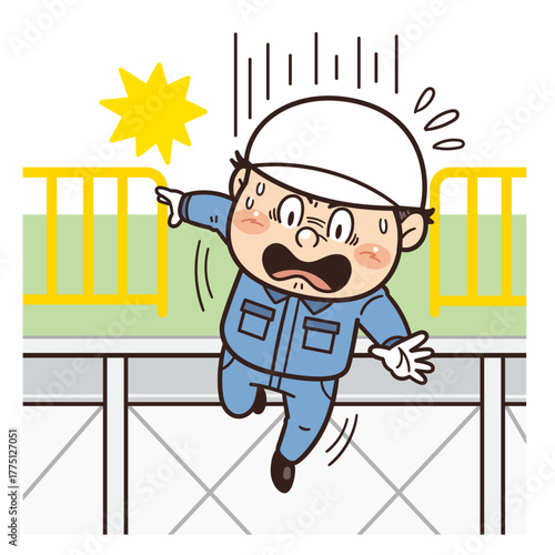 高所から転落してしまう工場・現場の作業員イラスト｜不安全行動・不安全状態・落下事故・転落・労働災害