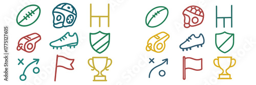 Sports icons and symbols in colorful design showcasing team spirit and competition elements