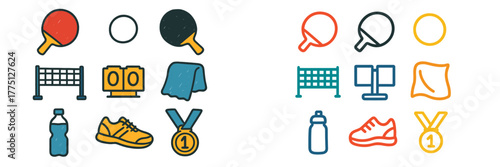 Various sporting equipment and symbols representing table tennis and volleyball as part of active lifestyle