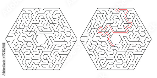 Hexagonal Delta Maze Black and White Outline - KDP Mazes Page - Maze for Adults.
