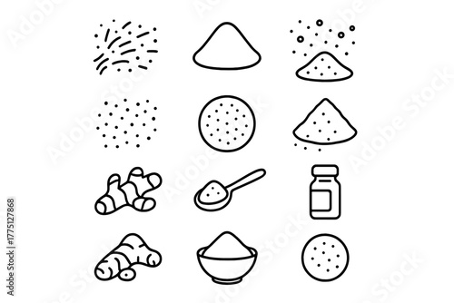 Different types of spices and powders arranged in a grid for culinary use in cooking