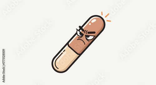 An angry cartoon pill with a furrowed brow and squinting eyes. Orange energy lines above