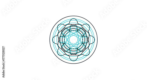 Geometric design features concentric rings, radial patterns, and an inner star-like motif