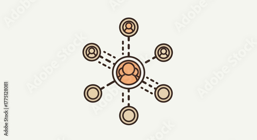A simple illustration of a network of people connected via lines. Central group shares
