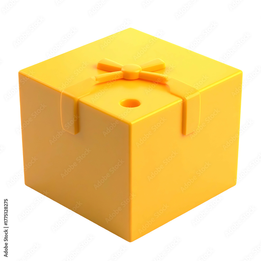 Fototapeta premium 3D render of a gold gift box with a bow on top, isolated on black background