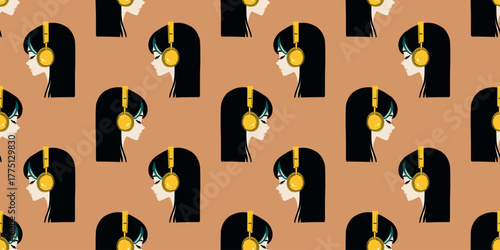 vector illustration teenager with headphones seamless pattern