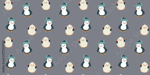 vector illustration penguins seamless pattern