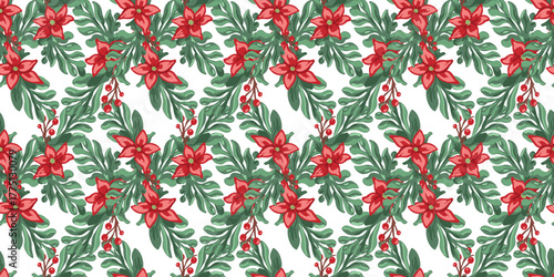 vector illustration holiday floral wreath seamless pattern