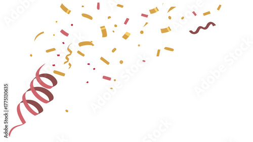 Confetti and Streamers Corner Element Celebration Background, Vector illustration showcasing a playful burst of confetti and curled streamers from the bottom corner, perfect as a festive background 