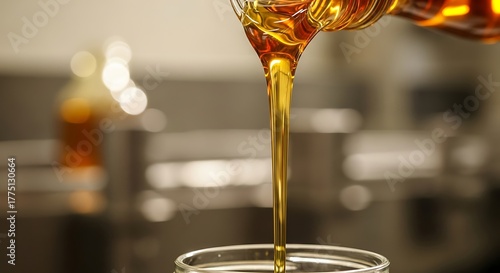 Pouring liquid amber a close-up of viscous fluid stream