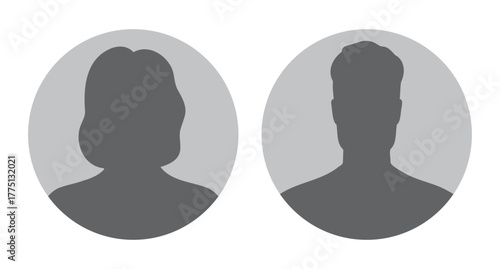 woman and man silhouette avatars or profile gray icon. male and female portraits, anonymous people icons different styles, oval, square, circle shape