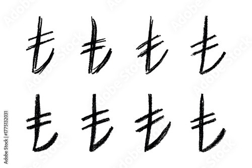 Set of hand drawn turkish lira currency symbol. Brush stroke doodle. Single element for design