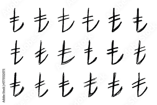 Set of hand drawn turkish lira currency symbol. Brush stroke doodle. Single element for design