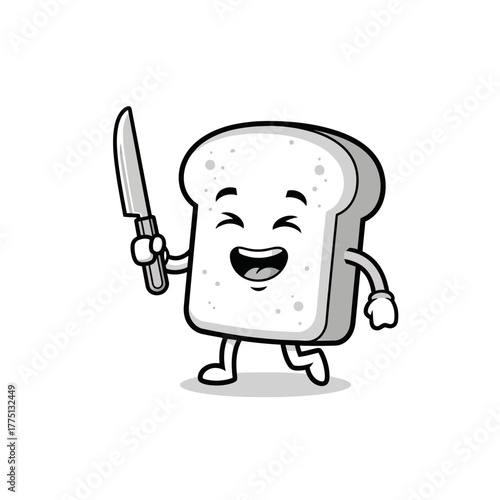 Giggling Energetic Toast Mascot Logo Holding a Butter Knife Playful Cartoon