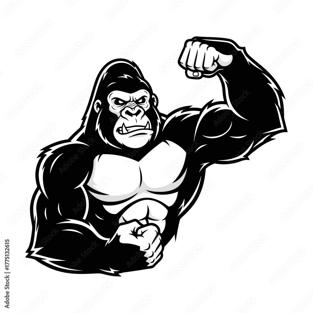 Fototapeta premium Dynamic Mascot Logo of an Aggressive Gorilla Flexing Muscles in a Bold Sport Style