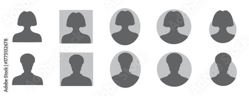 woman and man silhouette avatars or profile with curly hair gray icon. African American male and female portraits, anonymous people icons different styles, oval, square, circle shape