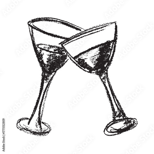 Hand drawn wine glasses clinking together Alcohol drink clipart in doodle style Single element for print, web, design, decor Happy New Year 2026