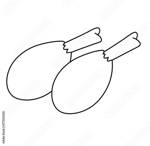 Cute cartoon hand drawn vector chicken turkey leg piece outline.