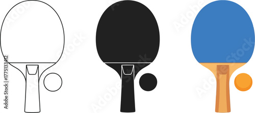 Ping pong paddles and ball in multiple styles graphic