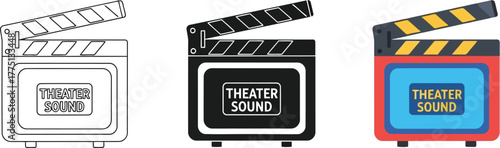 Theater and sound clapper board vector graphic illustration set
