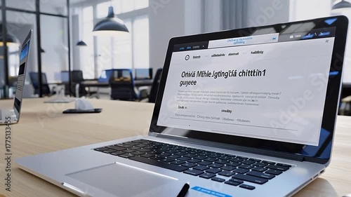 Laptop displaying online collaboration page in office