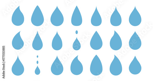 blue drops and droplet silhouette vector set. Drop icons on white background