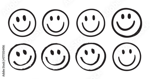 Happy face with smile vector, emoji, expression. Smile face brush stroke. expression joy, happiness. Free hand doodle icon
