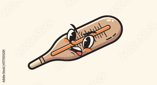 A cartoon thermometer with a surprised expression. Detailed vector graphic with thick black outlines