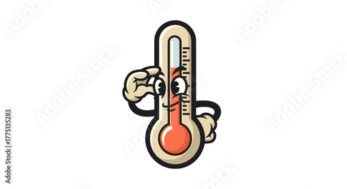 Animated thermometer character with cartoon face, making an "okay" gesture. White background