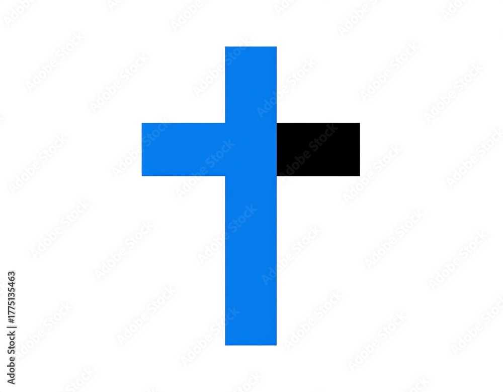 Obraz premium Bold geometric cross icon with a blend of blue and black on a white background