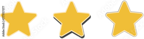 yellow star sticker set vector png, flat rating stars with shadow, cartoon icon for review collection