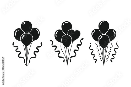 Balloons Three bunches of black  with streamers, vector design