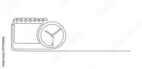Continuous one single line drawing of calendar and clock icon. Schedule  appointment  important date concept
