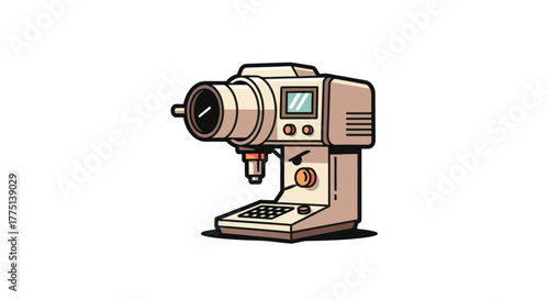 Illustration of a beige and brown vintage video camera with a screen and controls
