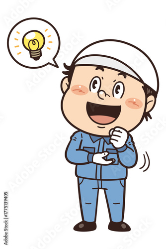 工場で働く男性作業員が『なるほど』のジェスチャーをしているイラスト｜不安全行動・不安全状態・労働災害