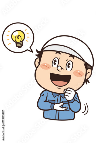 工場で働く男性作業員が『なるほど』のジェスチャーをしているイラスト｜不安全行動・不安全状態・労働災害