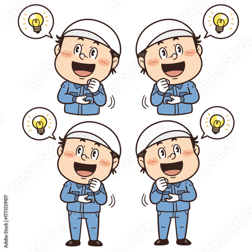 工場で働く男性作業員が『なるほど』のジェスチャーをしているイラスト｜不安全行動・不安全状態・労働災害