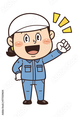 工場や現場で働く女性作業員が拳を握ってやる気を出しているイラスト｜不安全行動・不安全状態・労働災害