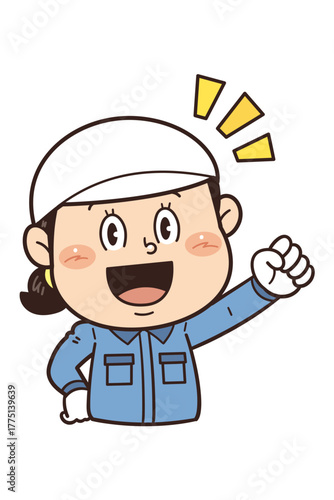 工場や現場で働く女性作業員が拳を握ってやる気を出しているイラスト｜不安全行動・不安全状態・労働災害