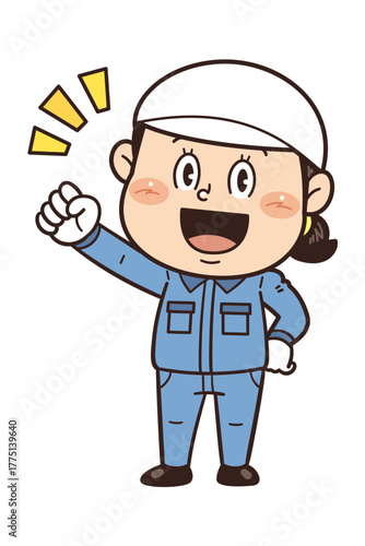 工場や現場で働く女性作業員が拳を握ってやる気を出しているイラスト｜不安全行動・不安全状態・労働災害