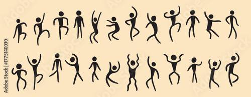 people figures african tribe hand drawn dancing people silhouette. primitive naive style of art. set of doodle people move.