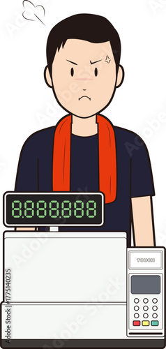 レジスターと男性飲食店スタッフ⑥