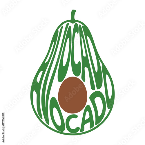 Green avocado text art with brown pit colouring page