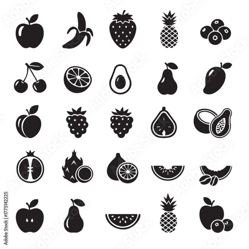 Diverse Fruit Silhouettes Vector Icon Set