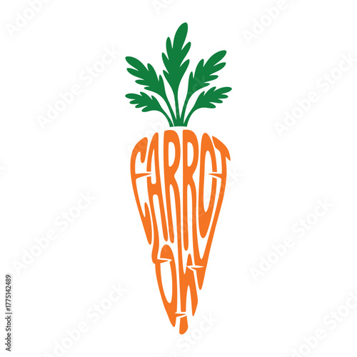 Carrot shape with text and green leaves colouring page